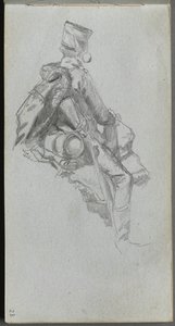 スケッチブック、23ページ：着席した兵士。 作： Jean Louis Ernest Meissonier