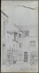 スケッチブック、39ページ：ストリートシーン。 作： Jean Louis Ernest Meissonier