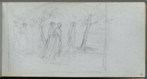 スケッチブック、41ページ：風景の中の人物像。 作： Jean Louis Ernest Meissonier