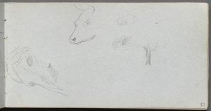 スケッチブック 53ページ動物研究と樹木研究 作： Ernest Meissonier