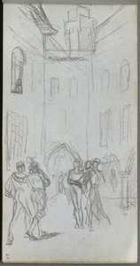 スケッチブック、63ページ：中庭の人物 作： Ernest Meissonier