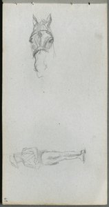 スケッチブック、69ページ手、馬、人物の習作 作： Ernest Meissonier