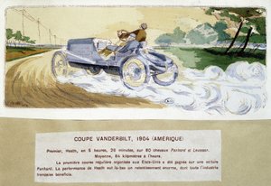 レース：1904年のヴァンダービルト・カップ - Ernest Montaut (1878-1909) によるドローイング。
