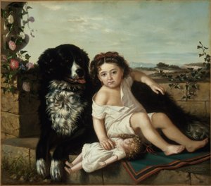 1879年の犬を持つ少女の肖像