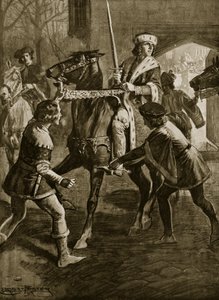 エドワード4世、大司教のハートフォードシャーマナーから逃げる、1470年、「ハッチンソンのイギリス国民の物語」、1923年頃のイラスト 作： Ernest Prater