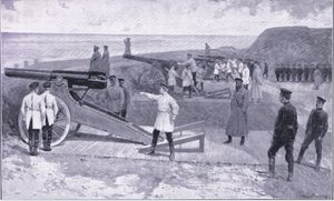 ポートアーサーの投資。ロシアの港湾を守っている港の1つに、カッセルの日露戦争1巻、1900年頃のイラスト 作： Ernest Prater