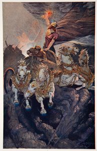 「メロダックはティアマトを攻撃するために出発する」、1915. 作： Ernest Wellcousins