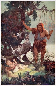 「羊飼いは赤ん坊のセミラムスを見つける」、1915 年。 作： Ernest Wellcousins