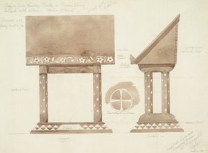 ブラウンエボニーのリーディングデスクのデザイン、シルバーとマザーオブパールをはめ込んだc.1905-15（紙に鉛筆でトイレ）