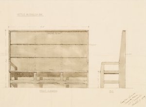 イングリッシュオークの落ち着くデザイン、1909年（紙にトイレ付きのペン）