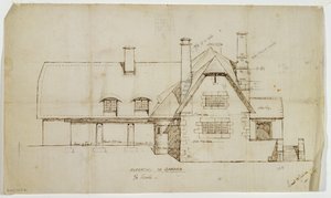 コテージの庭の高さ、サッパートン、1902年6月14日（リネンのインク） 作： Ernest William Gimson