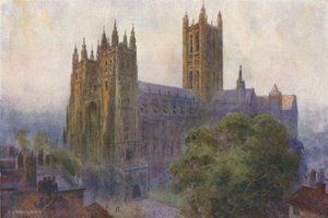 クライスト チャーチ ゲートから見たカンタベリー大聖堂 (カラー リソ) 作： Ernest William Haslehust