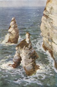 Flamborough: King and Queen Rocks (color litho) 作： Ernest William Haslehust