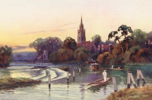 テムズ川マーロー（カラーリトグラフ） 作： Ernest William Haslehust