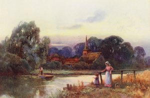 テムズ川モールスフォード・フェリー（カラーリトグラフ） 作： Ernest William Haslehust