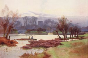 テムズ川サットン・コートニー堰（カラーリトグラフ） 作： Ernest William Haslehust