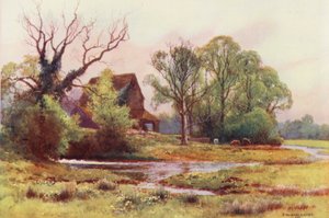 テムズ川アッパー・サマーフォード・ミル（カラーリトグラフ） 作： Ernest William Haslehust