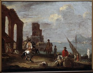海の近くの廃墟のある風景 エルネスト・モンス・ダレトの絵画（17世紀） 太陽 40x50 cm Genes, Musei di Strada Nuova (ex Palazzo Bianco) 作： Ernest called Monsu Ernesto Daret