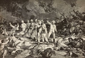 ドガリの戦い、武器を提示する最後の生存者、敬礼、エリトリア戦争、エルネスト・マンカストロッパとカンタガリによる彫刻、ルドヴィコ・ポリアギによる描画と構成から、L