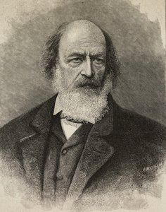 アルフレッド テニソン (1809-1892) の肖像、イギリスの詩人、バローの写真からエルネスト マンカストロッパが彫刻、L