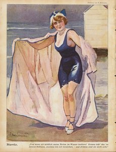 ビアリッツのビーチにいる女性 (色リソ) 作： Ernst (after) Heilemann