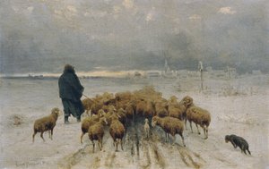 戻ってくる羊の群れ 作： Ernst Adolph Meissner