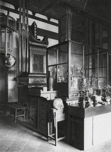福建省福州市、クーシャン、ヨンツアンセ、鼓山僧院の図書館にある聖遺物塔（モノクロ写真）