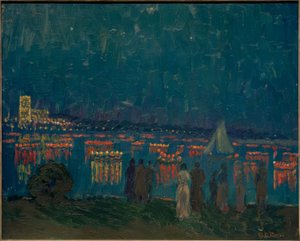 アウセンアルスター湖のランタンパレード、背景にはウーレンホルスター・フェールハウスが見える