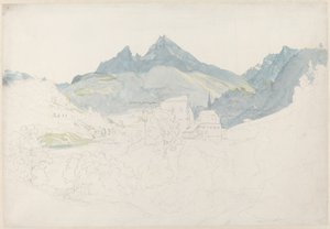 遠くにワッツマン山が見えるベルヒテスガーデン 作： Ernst Fries