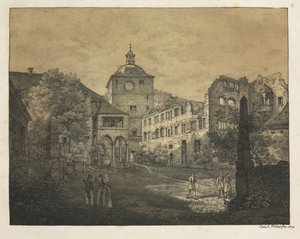 ハイデルベルク城の6つのビュー：キャッスルテラス、1820年。 作： Ernst Fries