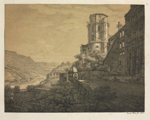ハイデルベルク城の六景: 庭、入り口 作： Ernst Fries