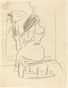 鏡の前で髪を梳く女性、19世紀後半から20世紀初頭。 作： Ernst Ludwig Kirchner