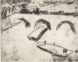 皇太子堤防の橋 Brucke am Kronprinzen Ufer、1909 年。 作： Ernst Ludwig Kirchner