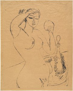 1912年、彼女のトイレで裸の女の子。 作： Ernst Ludwig Kirchner