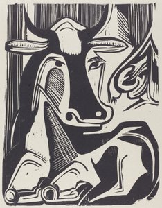 横たわる大きな牛 グロス・リエゲンデ・クー、1929年。 作： Ernst Ludwig Kirchner