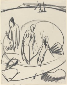 海の三人の入浴者、c。 1914年。 作： Ernst Ludwig Kirchner