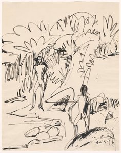 1912 年、フェーマルン海岸での 2 人の海水浴客。 作： Ernst Ludwig Kirchner