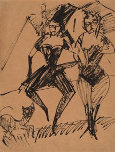 2 人のダンサーと猫、1913 年。 作： Ernst Ludwig Kirchner