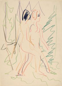 森の中の 2 つのヌード、1925 年。 作： Ernst Ludwig Kirchner