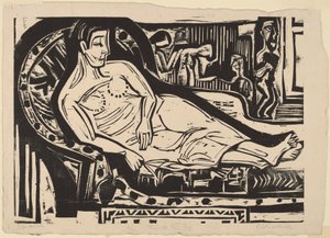ソファに横たわる女性、1926年。 作： Ernst Ludwig Kirchner