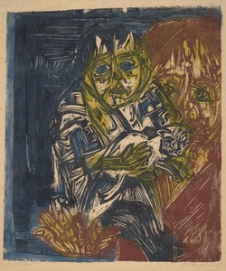 子供と猫を連れた女性、1919 年。 作： Ernst Ludwig Kirchner