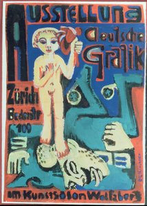 展示、ヴォルフスベルクアートサロンでのドイツのグラフィック、1921年頃 作： Ernst Ludwig Kirchner