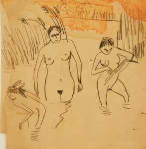 モーリッツブルクの池の水浴び者（左フランツィ） 作： Ernst Ludwig Kirchner