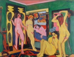 部屋の入浴者。 1909-10-1925年以降の改訂 作： Ernst Ludwig Kirchner