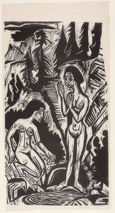 岩の海水浴客。 1921 作： Ernst Ludwig Kirchner