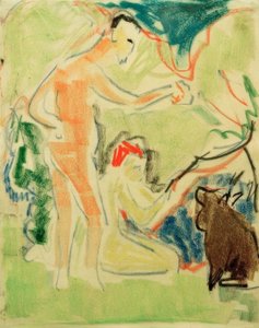 モーリッツブルクで犬を連れた入浴者 作： Ernst Ludwig Kirchner