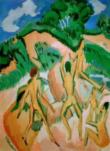 砂丘の間の入浴者（フェーマルン） 作： Ernst Ludwig Kirchner