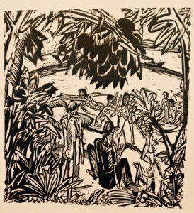 木の枝の下の入浴シーン 作： Ernst Ludwig Kirchner