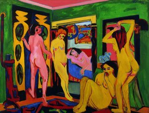 部屋で水浴びをする人々、1909 年～1926 年以降。 作： Ernst Ludwig Kirchner