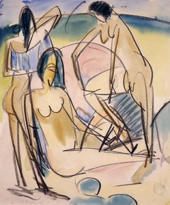 海岸の入浴者、フェーマルン、 作： Ernst Ludwig Kirchner